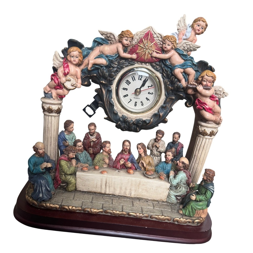 Vintage Last Supper Mantel Clock Religious Tabletop Decor Cherub Angels‎